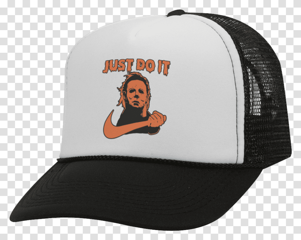 Just Do It Bw Halloween Trucker Hat Redneck Hat, Clothing, Apparel, Baseball Cap, Person Transparent Png
