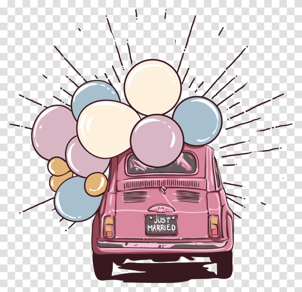 Just Married Vector T Shirt Design For Download Cartoon Car Just Married, Balloon, Vehicle, Transportation, Automobile Transparent Png