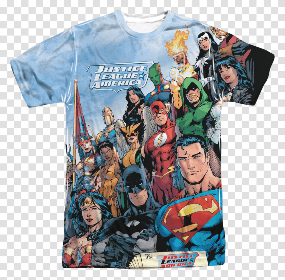 Justice League America Sublimation Shirt Justice League Comic Art, Apparel, Person, Human Transparent Png