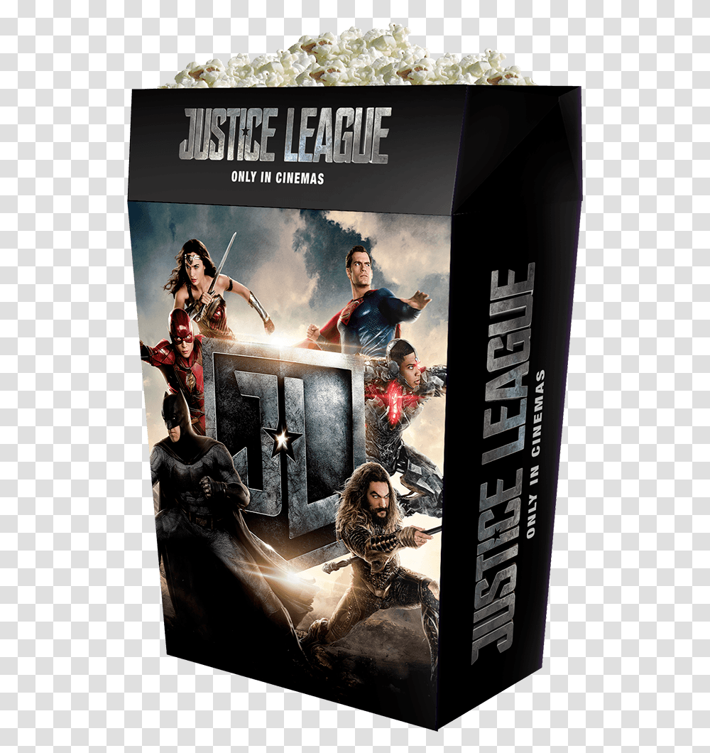 Justice League Justice League Popcorn Bucket, Poster, Advertisement, Person, Human Transparent Png