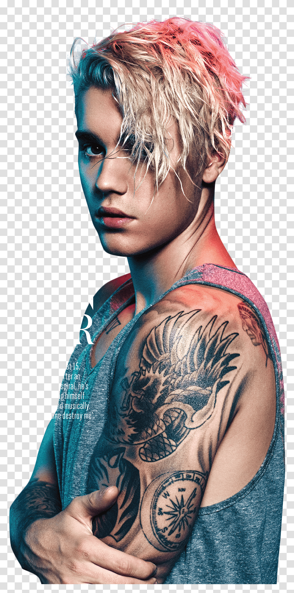 Justin Bieber Blue Red Light Image Sleeve Justin Bieber Tattoo, Skin, Person, Human, Face Transparent Png