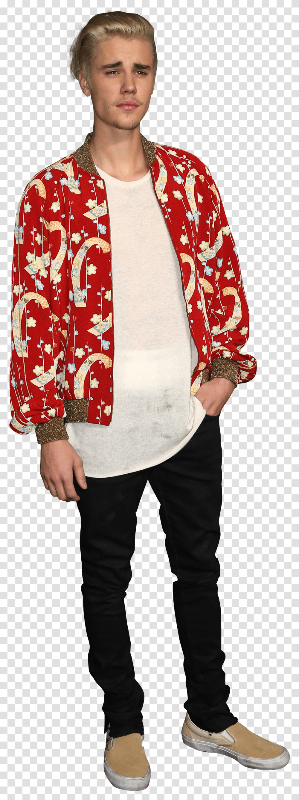 Justin Bieber Dressed In A Red Shirt, Sleeve, Person, Long Sleeve Transparent Png
