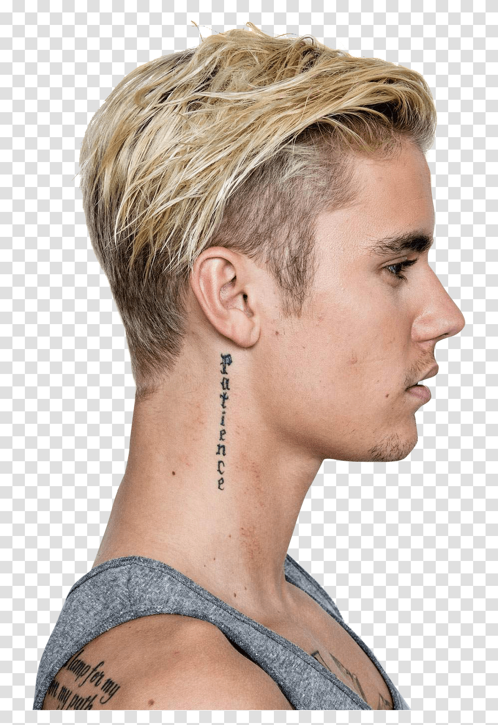 Justin Bieber Face Image Justin Bieber Tattoo Neck, Skin, Person, Human, Hair Transparent Png