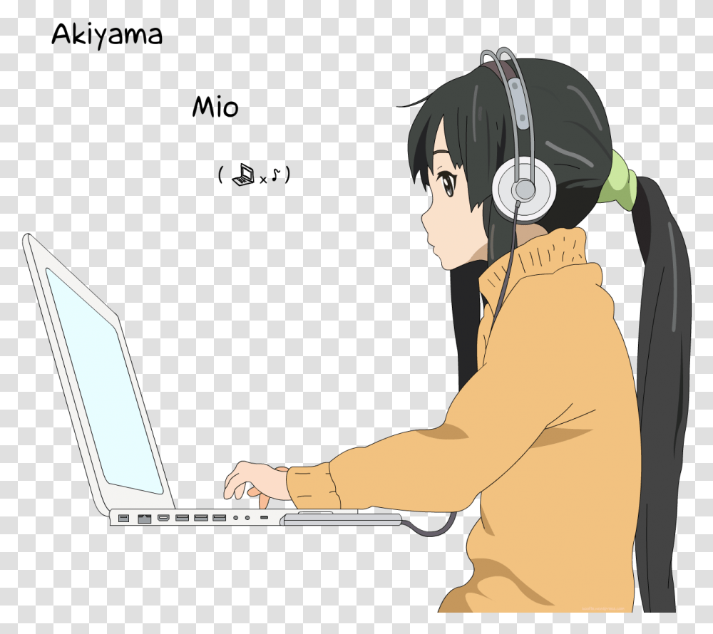 K On Anime Girls Akiyama Mio Anime Vectors Headphones Working Gif, Person, Electronics, Pc, Computer Transparent Png