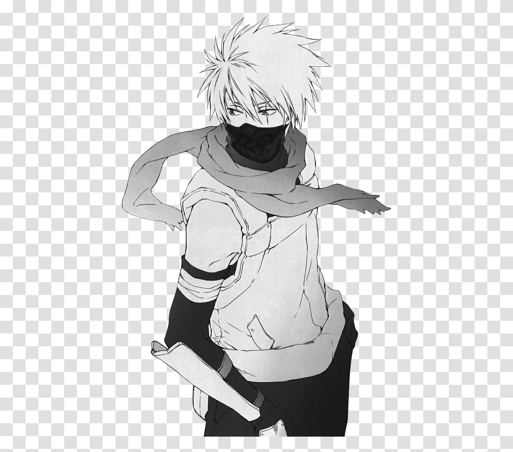 Kakashi Black And White, Manga, Comics, Book, Person Transparent Png