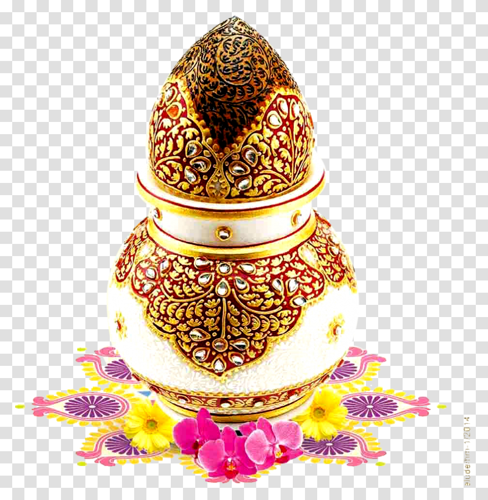 Kalash With Gold Plated Jewellery Akshaya Tritiya Kalash, Porcelain, Pottery, Wedding Cake Transparent Png