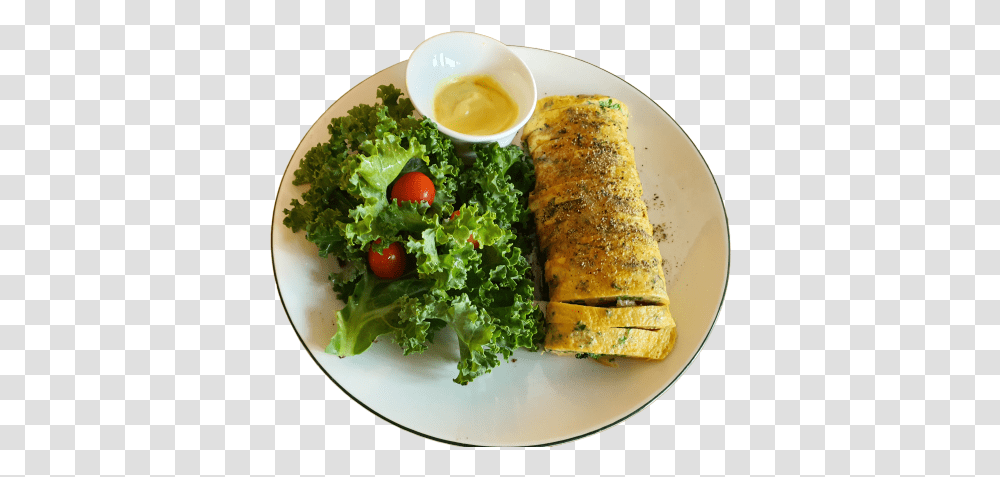 Kale Omelet Salad With Keto Wasabi Mustard Wrap Roti, Egg, Food, Plant, Dish Transparent Png