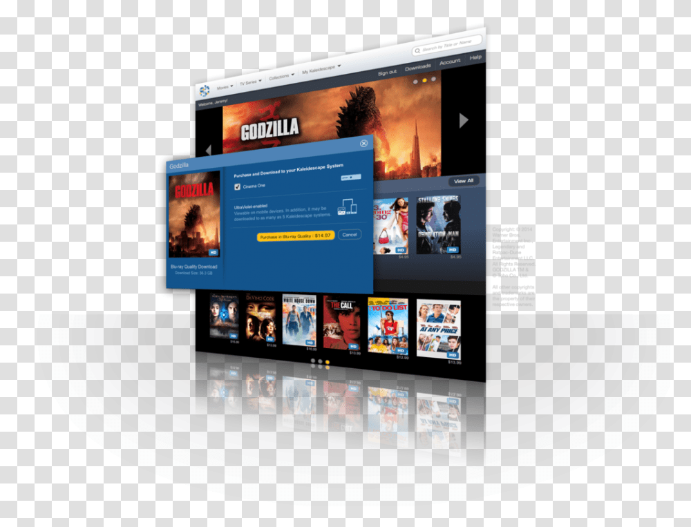 Kaleidescape Store Godzilla Purchase Online Advertising, Electronics, Computer, Screen, Monitor Transparent Png