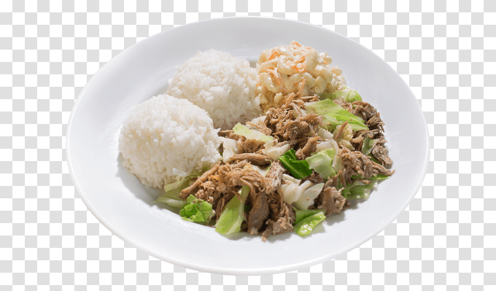Kalua Pork And Cabbage With Two Scoops Of Rice And Cuisine Of Hawaii, Plant, Dish, Meal, Food Transparent Png