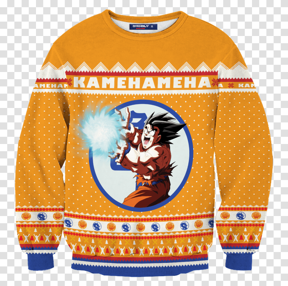 Kamehameha Christmas Unisex Wool Sweater - Fandomaniax Store Long Sleeve, Clothing, Apparel, Sweatshirt, Person Transparent Png