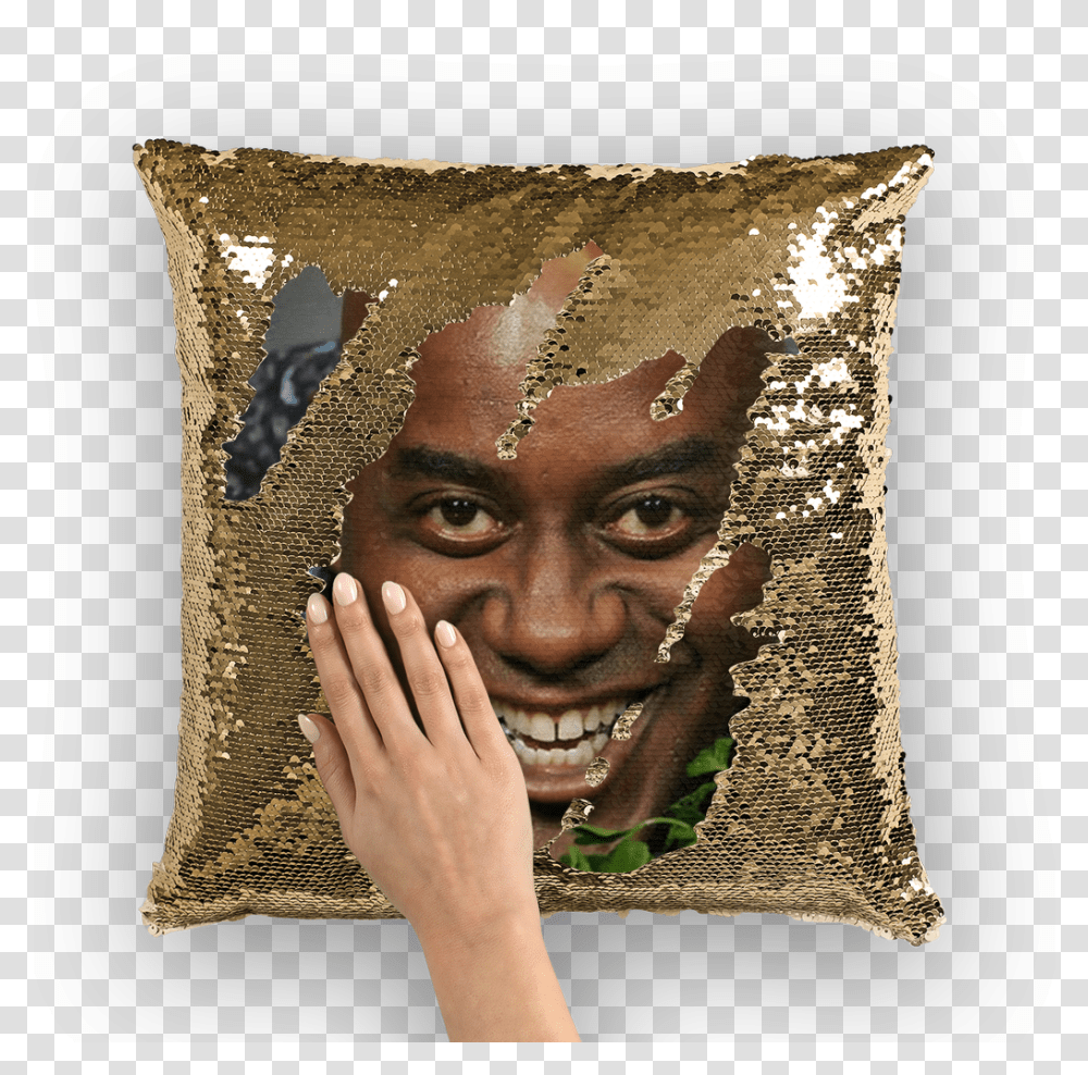 Kanye Face Nicolas Cage Sequin Pillow, Cushion, Person, Human, Sack Transparent Png