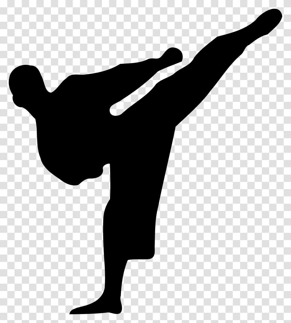 Karate Kickboxing Martial Arts Silhouette Karate Kick, Gray Transparent Png
