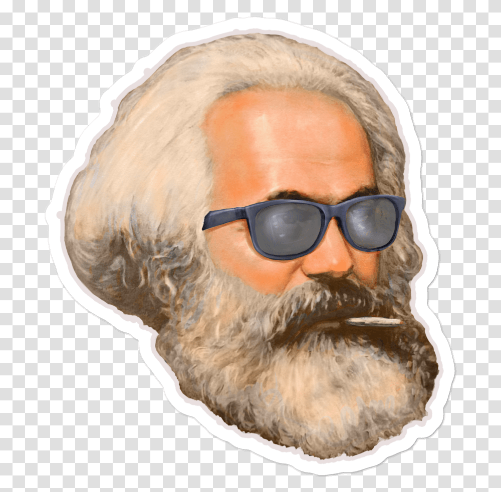 Karl Marx Smoking A Fatty Sticker Portrait Of Karl Marx, Face, Person, Human, Sunglasses Transparent Png