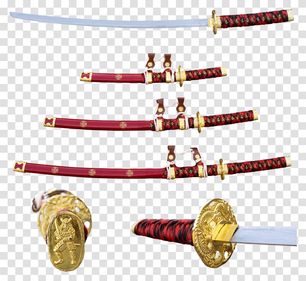 Katana Katana Sword Red And Gold, Blade, Weapon, Weaponry, Samurai Transparent Png