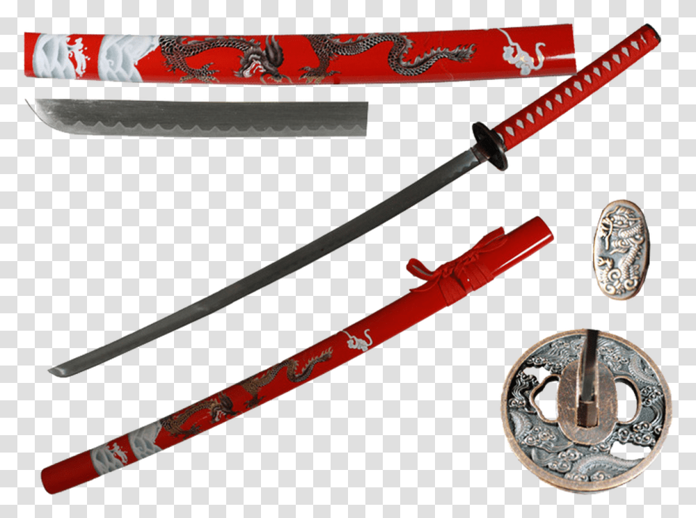 Katana W Red Dragon Scab Red Dragon Katana, Weapon, Weaponry, Sword, Blade Transparent Png