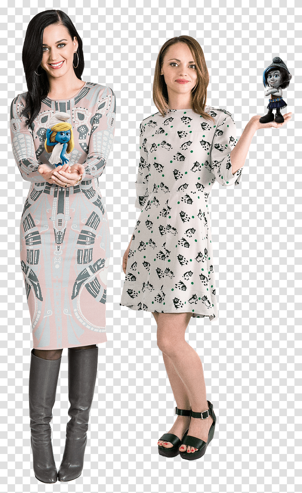 Katy Perry Amp Christina Ricci With Smurfette Amp Vexy Smurfs 2 Christina Ricci, Dress, Female, Person Transparent Png