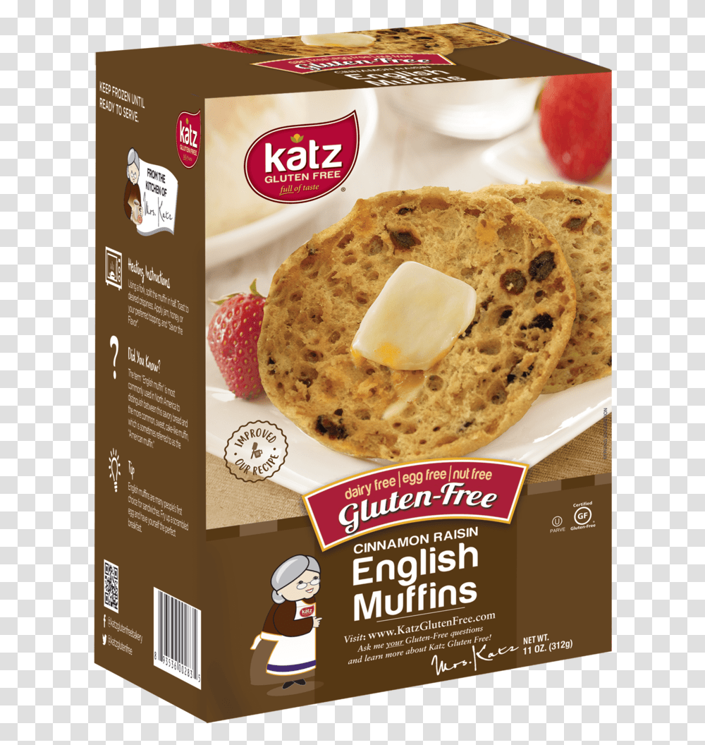 Katz Gluten Free Box Cinnamon Raisin English Muffins, Bread, Food, Egg, Menu Transparent Png