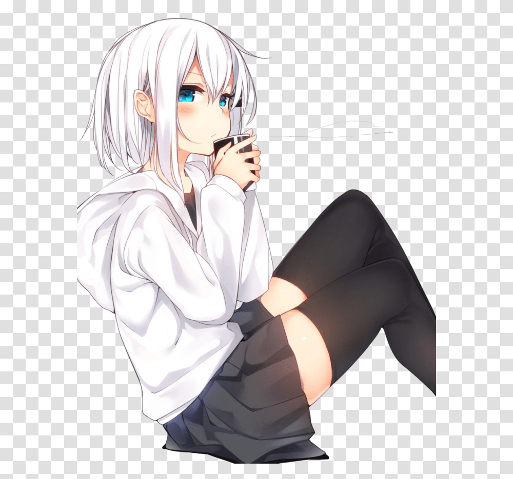 Kawaii Anime Cute Anime Girl With White Short Hair, Apparel, Person, Human Transparent Png