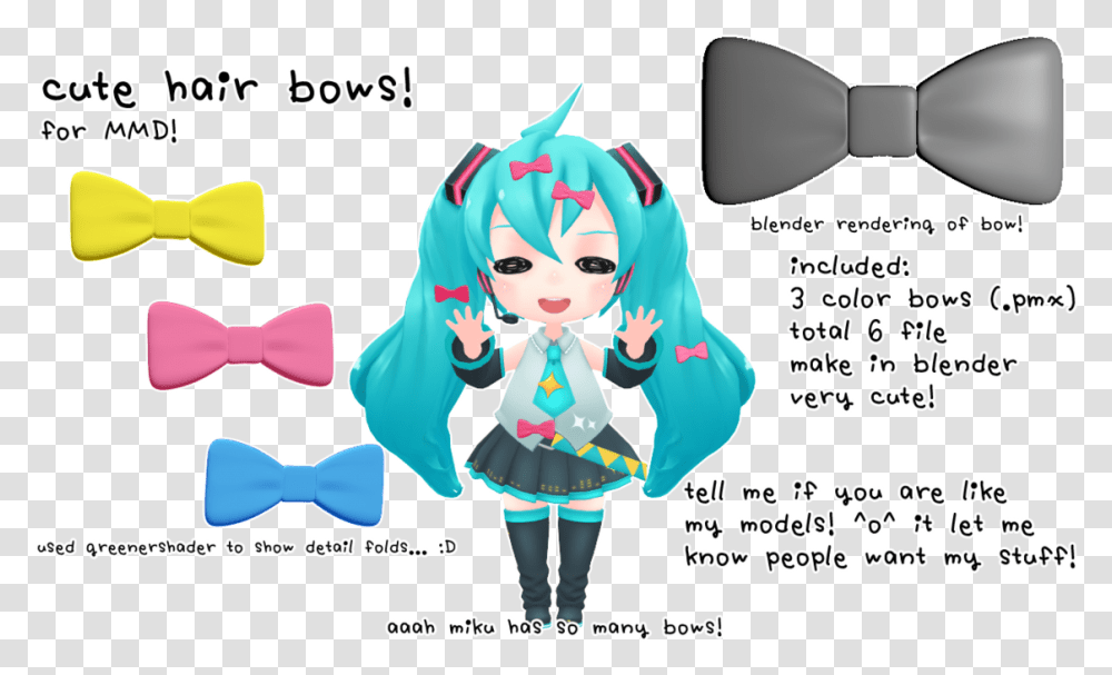 Kawaii Bow Mmd Cute Hair Bow, Tie, Accessories, Person, Flyer Transparent Png