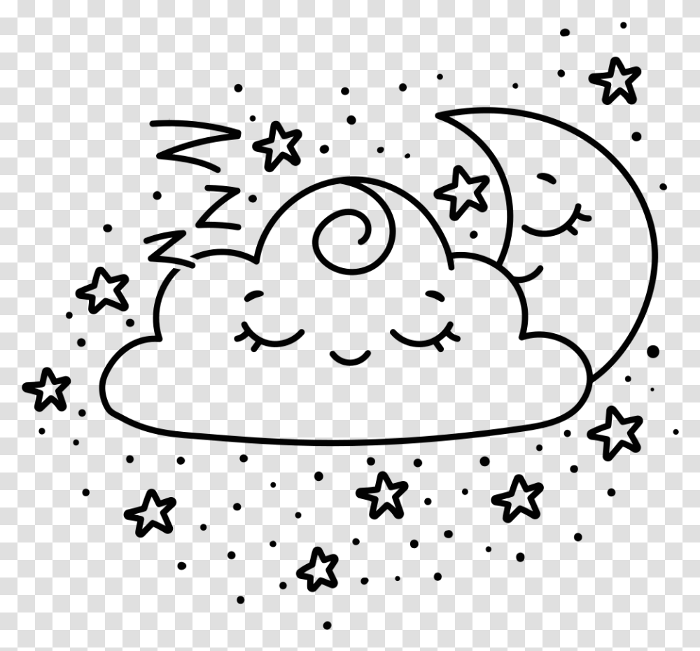 Kawaii Crescent Moon And Cloud Line Art Desenhos Kawaii Para Colorir, Astronomy, Outer Space Transparent Png
