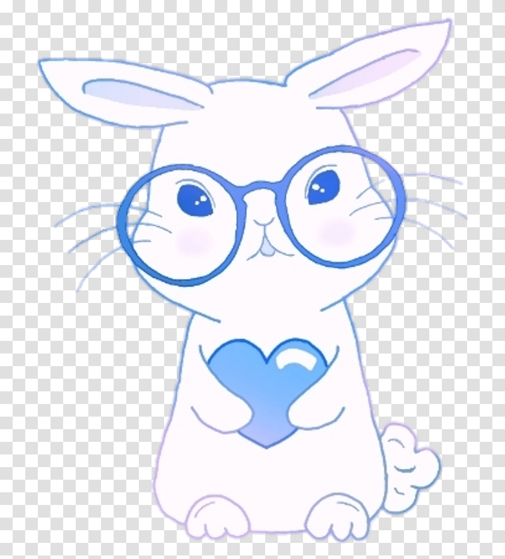 Kawaii Cute Anime Bunny Glasses Heart Blue Happiness Cartoon, Mammal, Animal, Rabbit, Rodent Transparent Png