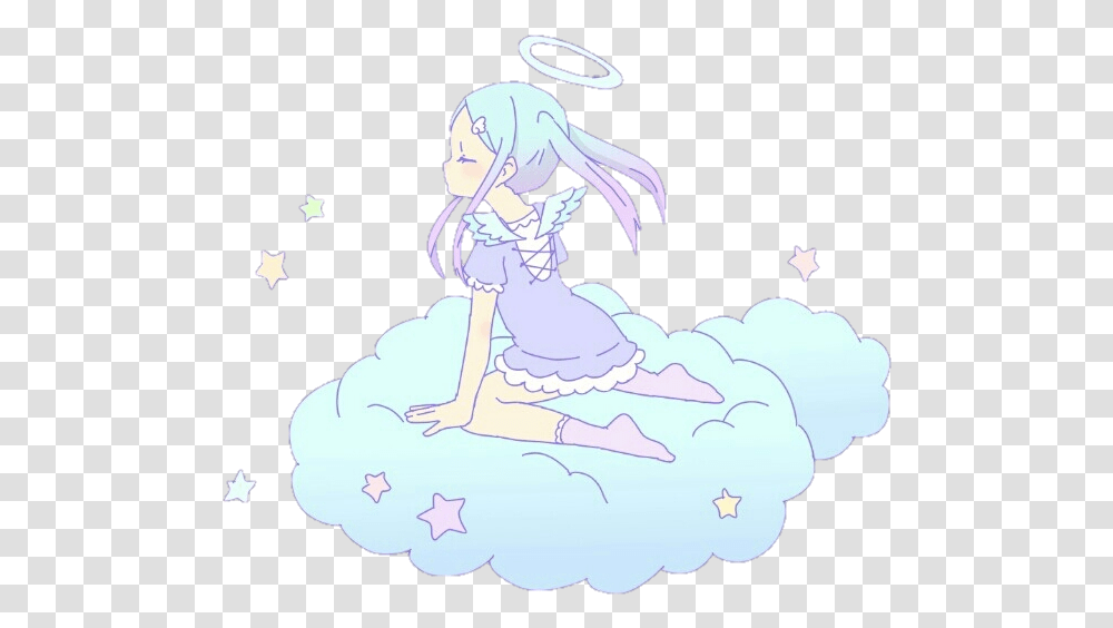 Kawaii Cute Anime Girl Angel Cloud Star Pixel Kawaii Anime Angel Girl, Person, Human, Helmet Transparent Png