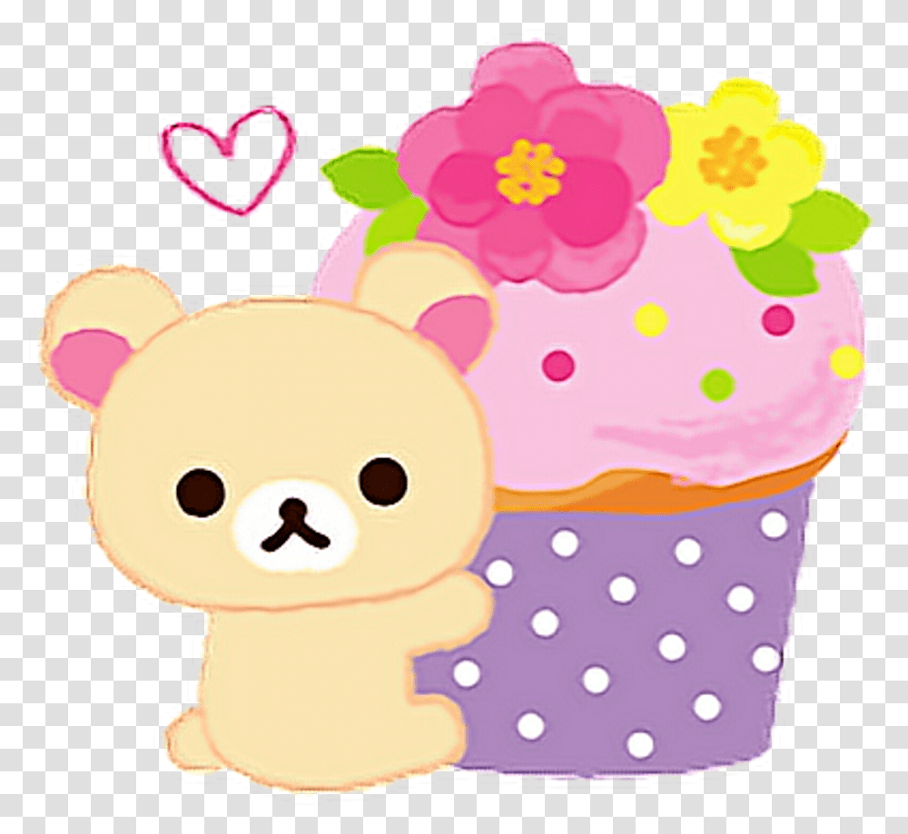 Kawaii Cute Bear Chibi Rillakkuma Stickers Flowers, Cupcake, Cream, Dessert, Food Transparent Png
