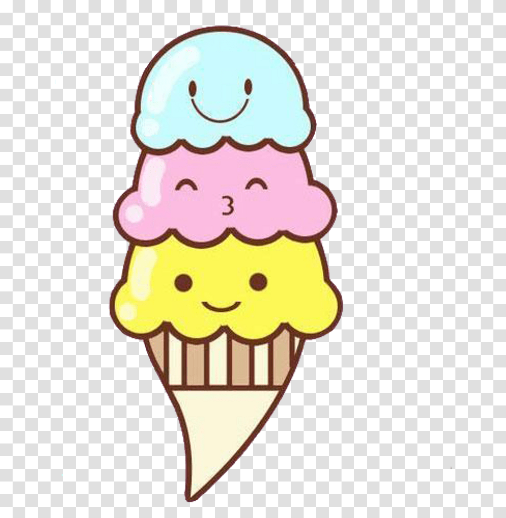 Kawaii Ice Cream Icecream Food Cute Ice Cream Parlour Design, Dessert, Creme, Sweets, Confectionery Transparent Png