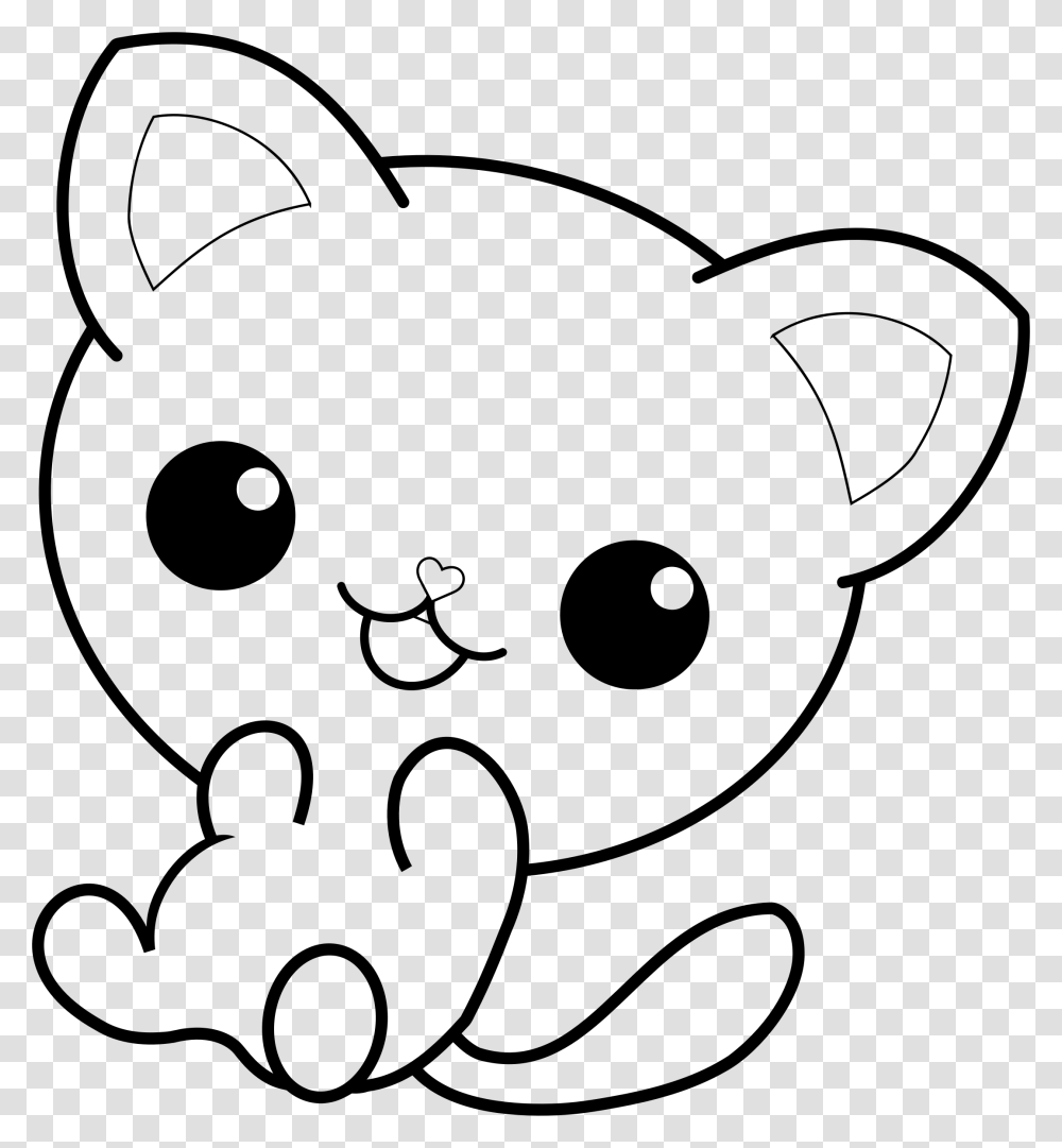 Kawaii Kitty Line Art Kawaii Cat Coloring Pages, Gray Transparent Png