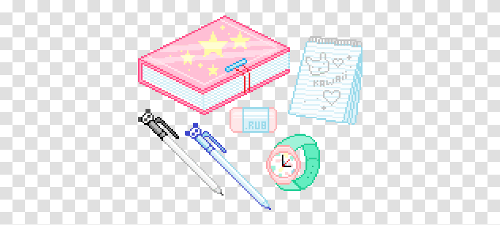 Kawaii Pixel Stationary Anime Art Games Kawaii School Gif, Text, Rubber Eraser, Paper Transparent Png