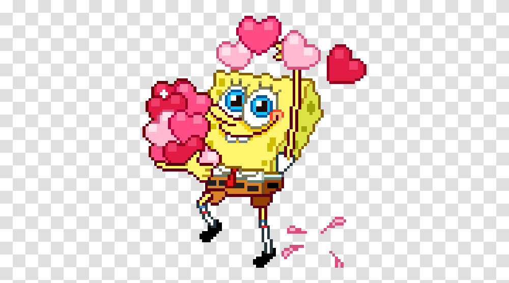 Kawaii Pixels Valentines Spongebob Sticker Hearts Cute Gif Happy Valentines Day Spongebob, Pac Man, Nuclear Transparent Png