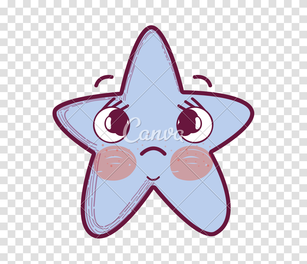 Kawaii Sad Star With Cheeks And Eyes, Star Symbol, Leaf, Plant, Ornament Transparent Png