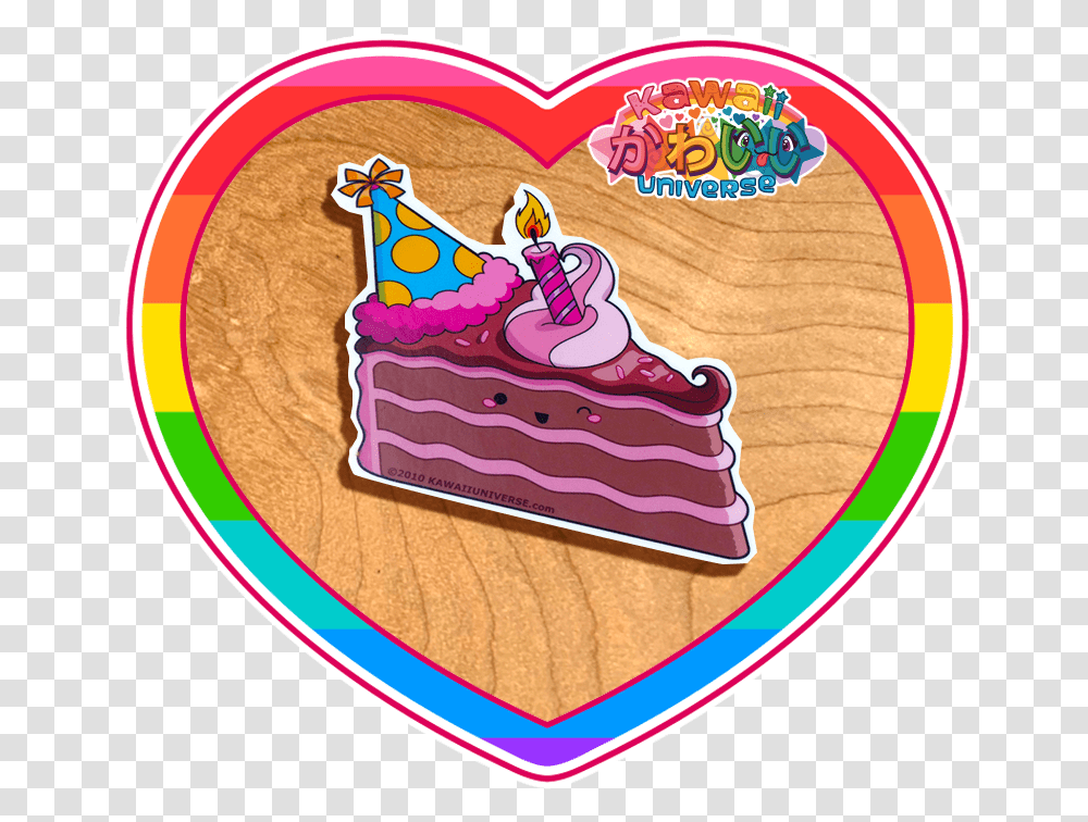 Kawaii Universe Cute Chocolate Birthday Cake Slice Cute Birthday Sticker, Cream, Dessert, Food, Creme Transparent Png