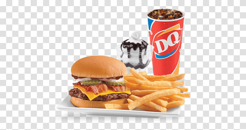 Kc Bbq Bacon Cheeseburger Lunch Dairy Queen, Food, Fries, Soda, Beverage Transparent Png