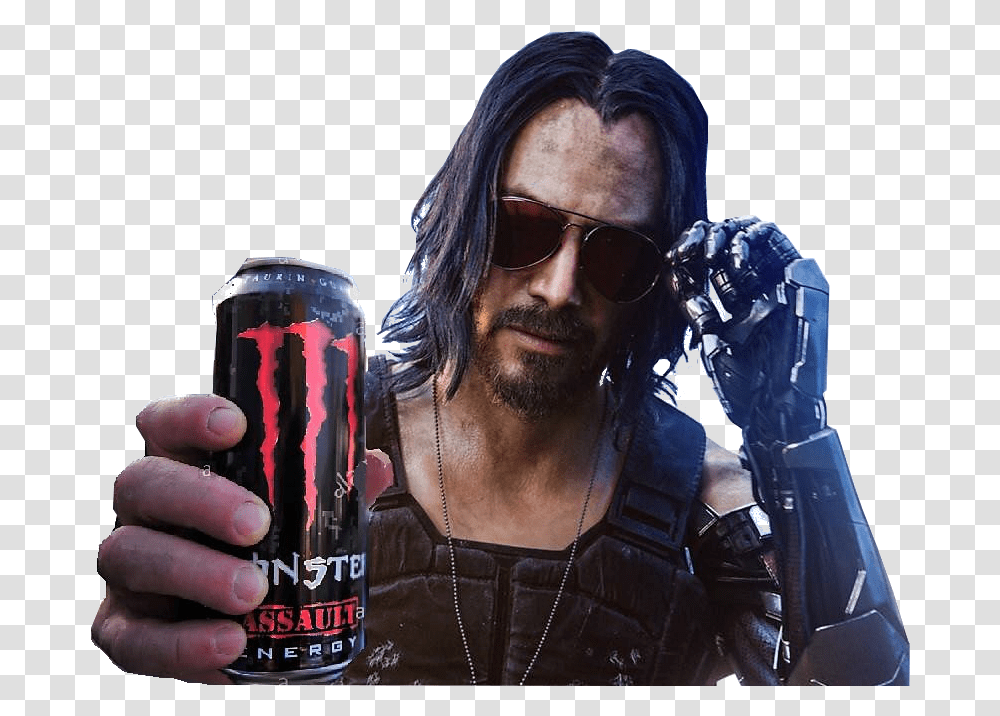 Keanu Reeves Cyberpunk Memes, Sunglasses, Person, Bottle, Beer Transparent Png