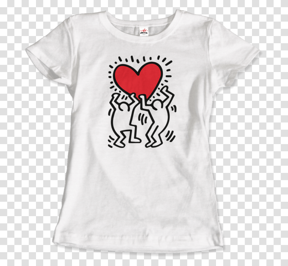 Keith Haring Men Holding Heart Icon Street Art T Shirt Ebay Short Sleeve, Clothing, Apparel, T-Shirt, Long Sleeve Transparent Png