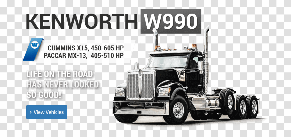 Kenworth W990 Trailer Truck, Vehicle, Transportation, Tow Truck, Metropolis Transparent Png