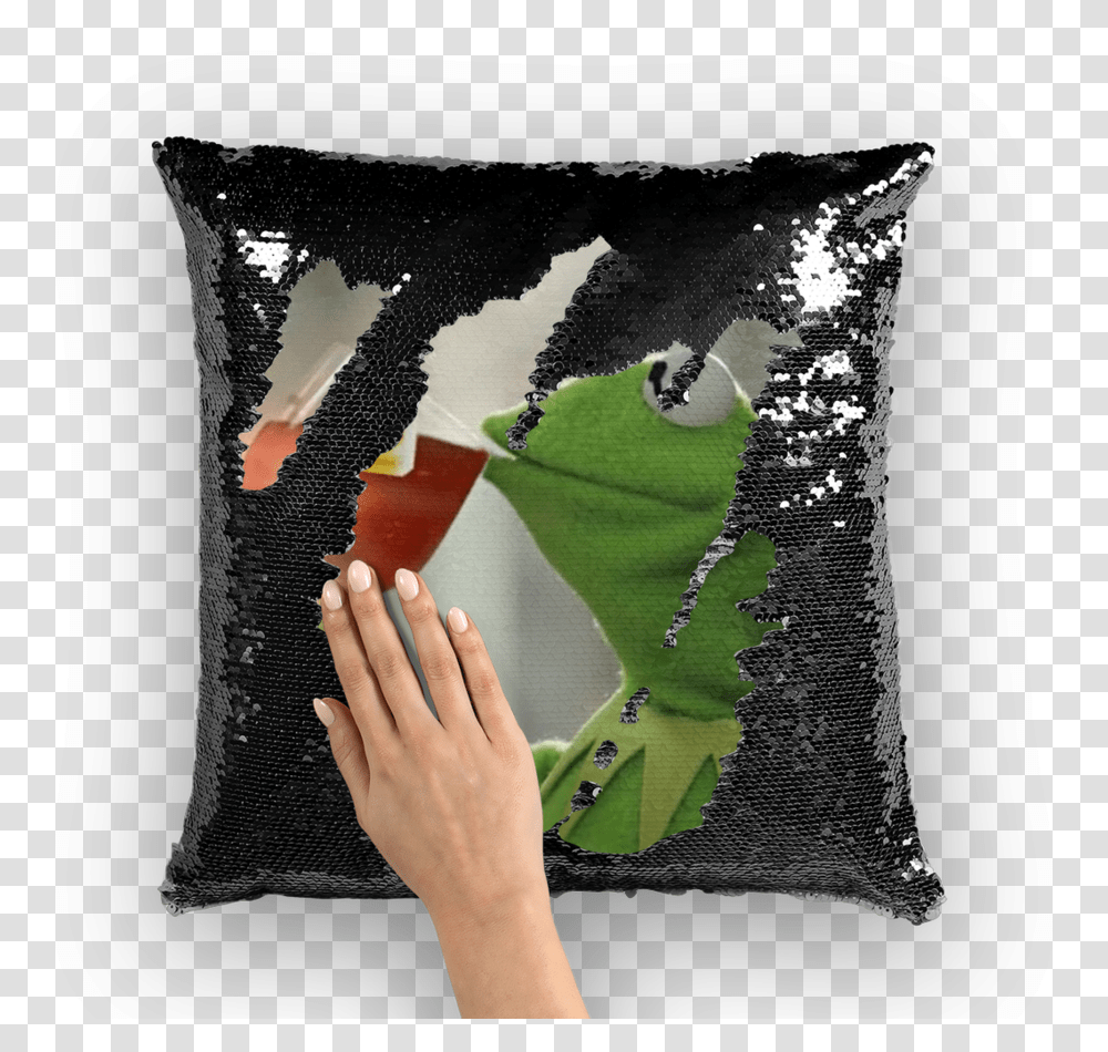 Kermit Ainsley Harriott Sequin Cushion, Pillow, Person, Human, Hand Transparent Png