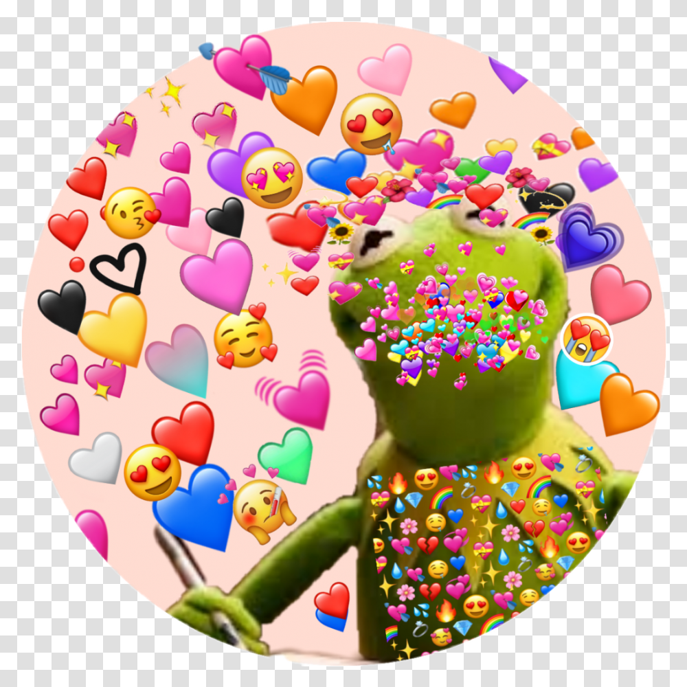 Kermit Sticker Kermit The Frog With Hearts Kermit The Frog With Hearts, Birthday Cake, Dessert, Food, Crowd Transparent Png