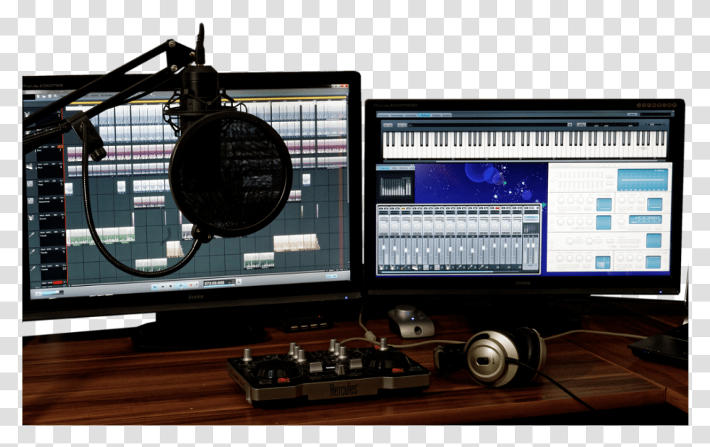 Key Features To Look For In A Music Production Laptop Studio Recorder, Furniture, Table, Monitor, Screen Transparent Png