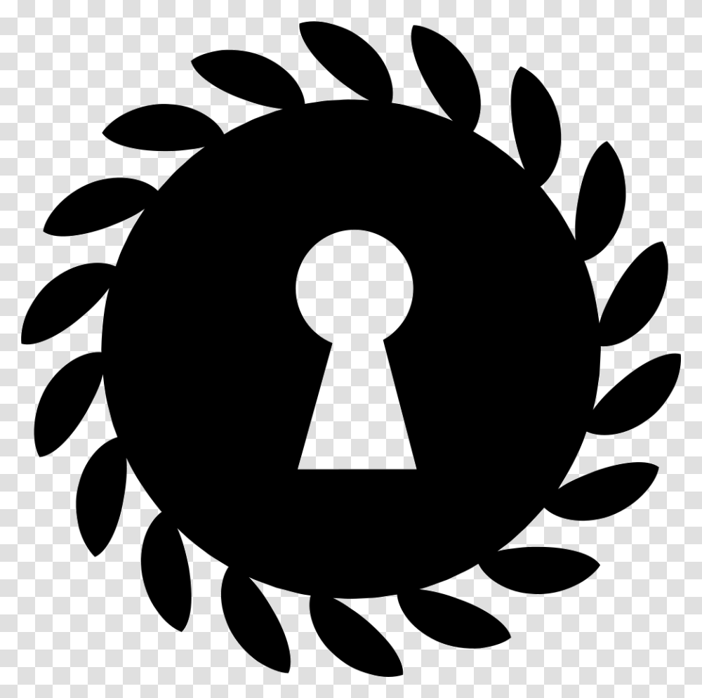Keyhole Shape Inside A Circle With Leaves On The Border, Stencil, Silhouette Transparent Png