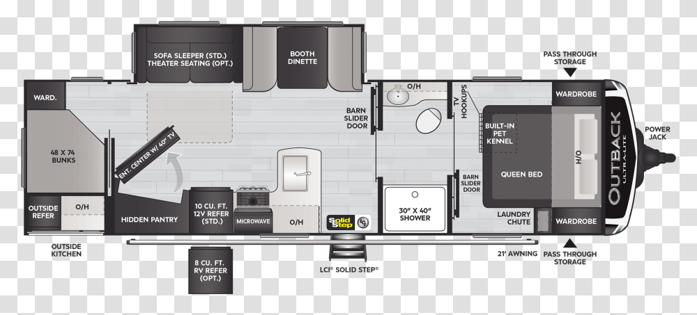 Keystone Outback 291ubh Travel Trailer Offers A Space Saving Vertical, Plan, Plot, Diagram, Floor Plan Transparent Png