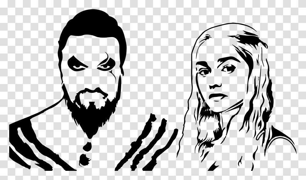 Khal Drogo Black And White, Stencil, Face, Person, Human Transparent Png
