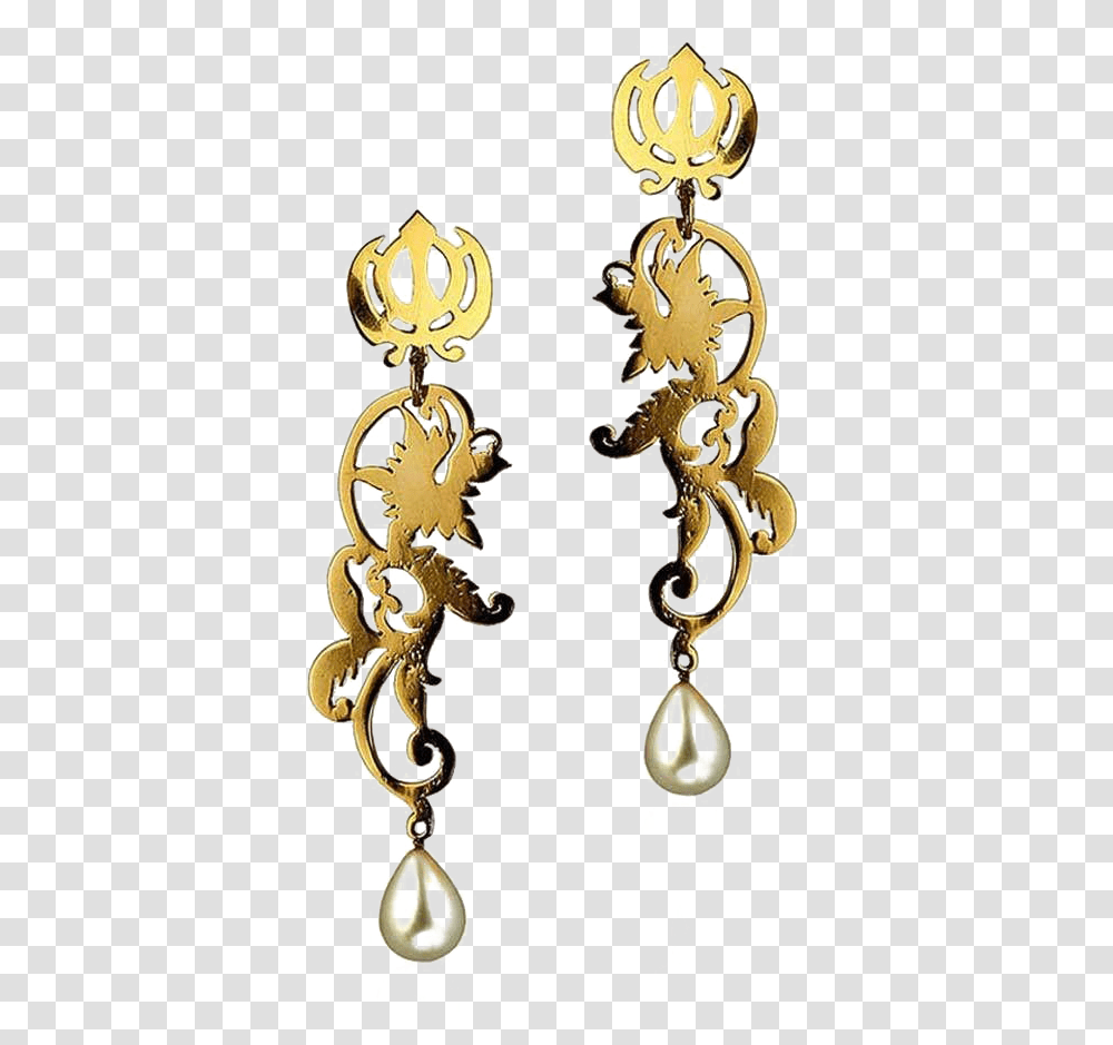 Khanda Symbol Image Earrings, Gold, Emblem, Dragon, Trophy Transparent Png