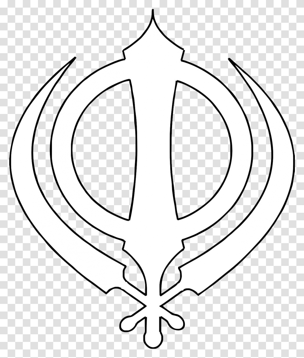 Khanda Symbol Image Khanda Symbol White, Emblem, Logo, Trademark, Horseshoe Transparent Png