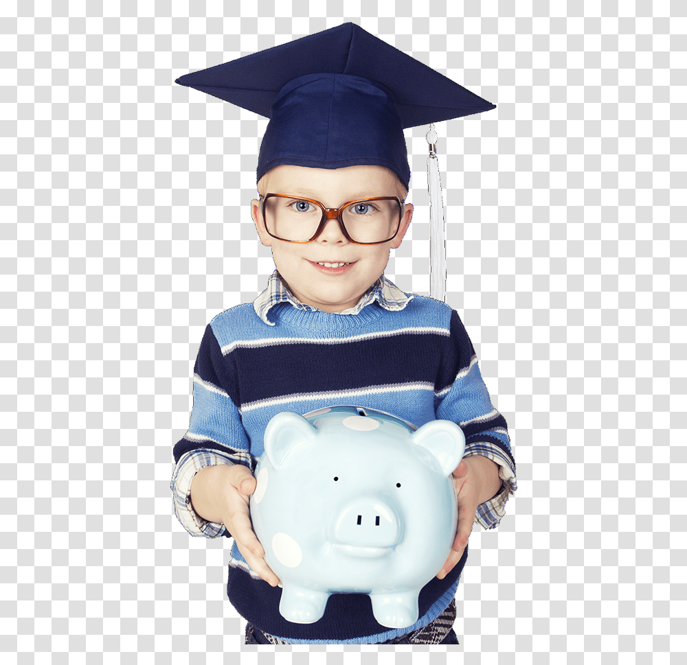 Kid Holding A Piggy Bank Kids Scholar, Person, Human, Glasses, Accessories Transparent Png