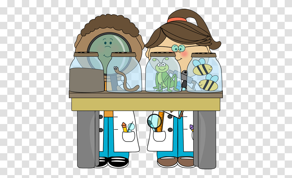 Kid Scientists Examining Bugs Science Clip Art, Furniture, Shelf, Shop, Sweets Transparent Png