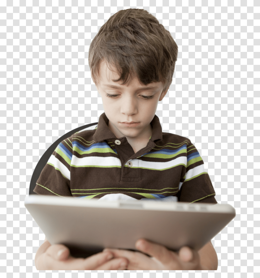 Kid With Ipad And Full Head Kid Addicted To Ipad, Person, Human, Boy, Reading Transparent Png