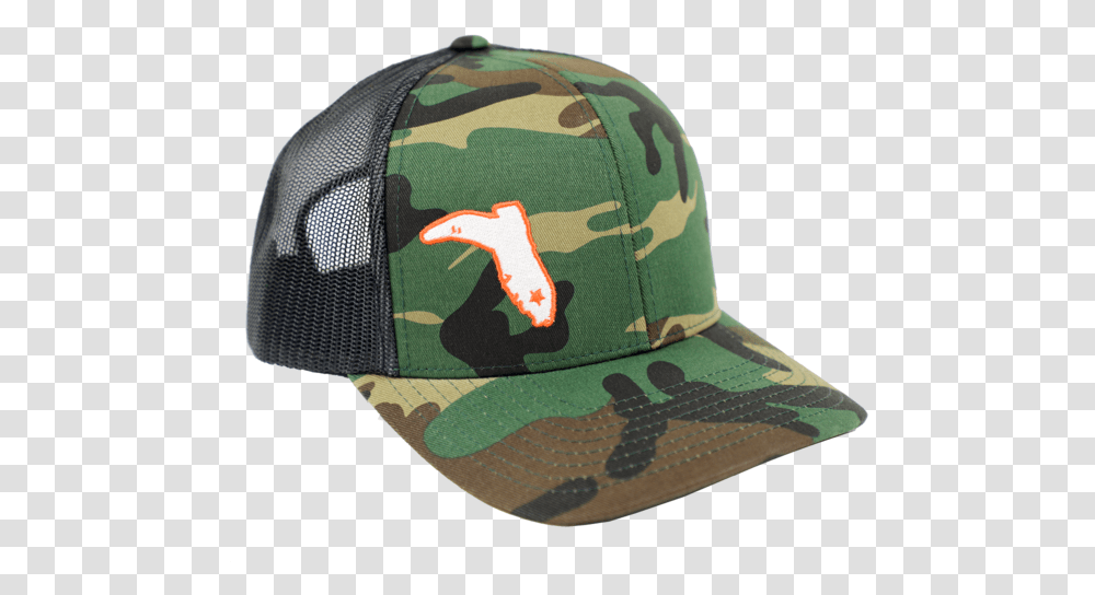 Kids Army Camo Black Off Center White Boot With Orange Outline For Baseball, Clothing, Apparel, Baseball Cap, Hat Transparent Png