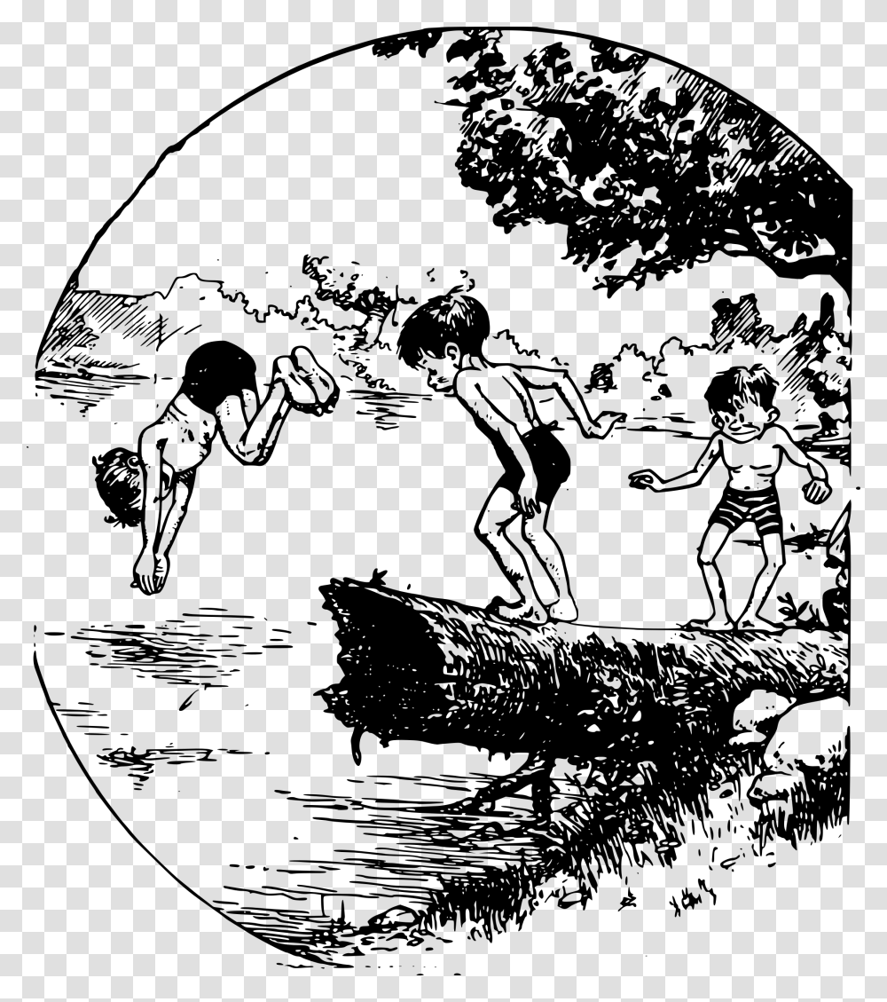 Kids At Swimming Hole Clip Arts Clip Art Swimming Clipart Black And White, Gray, World Of Warcraft Transparent Png